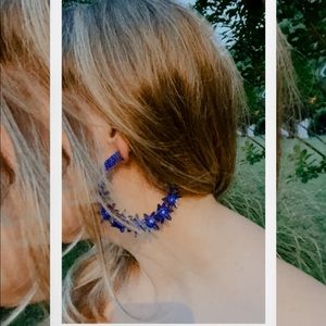 Deepa Blue Star Flower Beaded Earrings